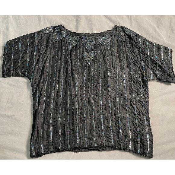 Vintage Silk Blouse with Heart Sequin Detailing - Picture 1 of 7